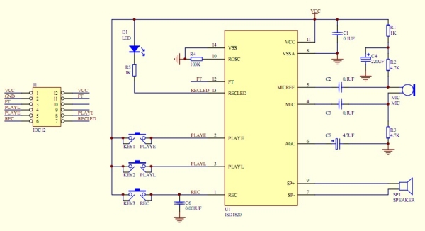 schematic ISD1820 Voice Recording Module